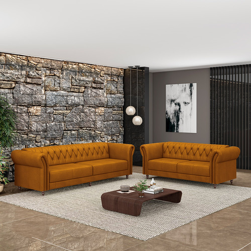 Gran Belo Poltrona Sofá Stanford Chesterfield Couro De 5 Cuerpos Tela Couro Color Marrom