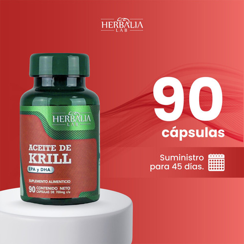 Aceite De Krill Puro Herbalia Lab Rico Epa Y Dha 90 Cáps Vitaminas Sabor Sin Sabor