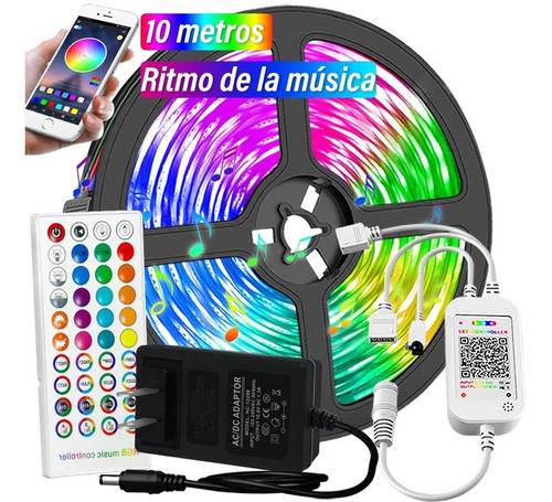 Luces Led Tiras 10 Metros Tira Led Rgb 5050 Bluetooth Color 
