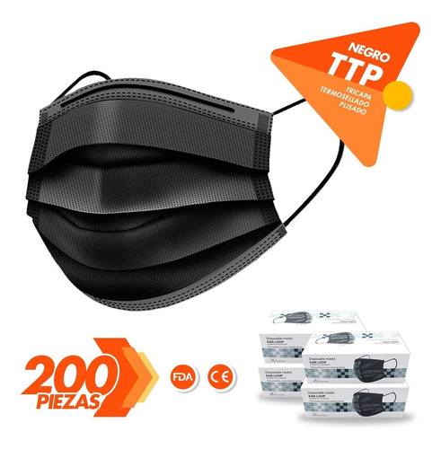 Imagen 1 de 8 de Cubrebocas Negro 200 Pz Tapabocas Rosa Tricapa Termosellado