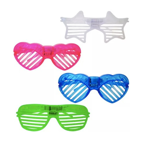 12 Lentes Neon Led Colores Figuras Fiesta Batucada Carnaval 