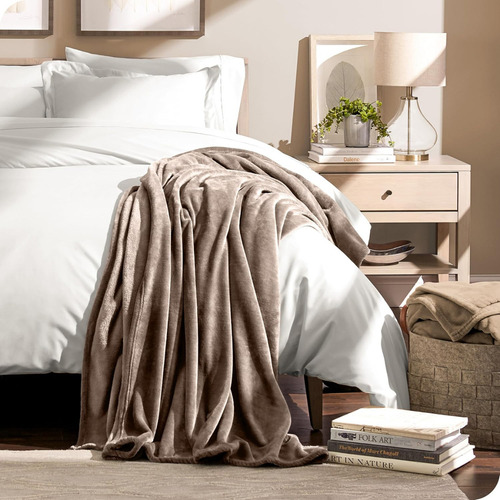 Frazada Manta Plush Flannel 240 X 190cm Térmica Ultra A Soft Marrón Claro Liso