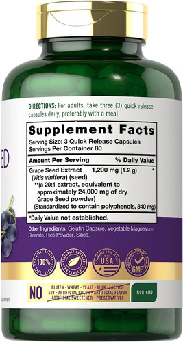 Carlyle Extracto De Semilla De Uva 24,000 Mg 240 Cápsulas Sabor S/n