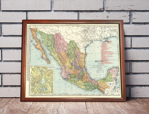 Antiguo Mapa Mexico 1903 Cartografía Rand Mcnally En Cuadro