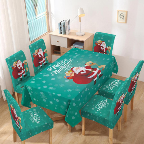 Set Navideño Fundas Sillas 6 +mantel Navidad 220x140cm Diseñ