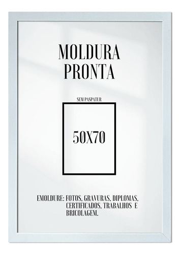 Moldura De Madeira 50x70 Cm Branca C/ Acrílico Quadro Imagem