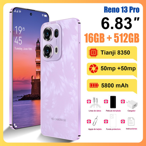 Taplet Reno 13 Pro Dual Sim 16gb+512ggb 2025 El Más Popular Smartphone Android 14 5g Wifi Súper Barato Celular Desbloquea Batería De Larga Duración Violeta
