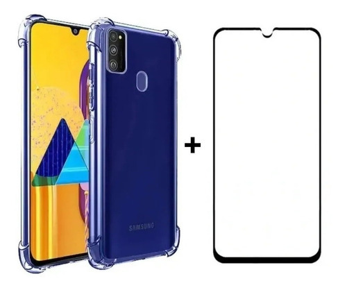Capa Case Anti Shock Para Samsung Galaxy M21s + Película 3d Cor Transparente Liso