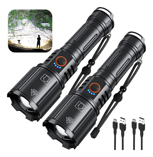Rechargeable Flashlights High Lumen 2 Pack, 200000 Lume...