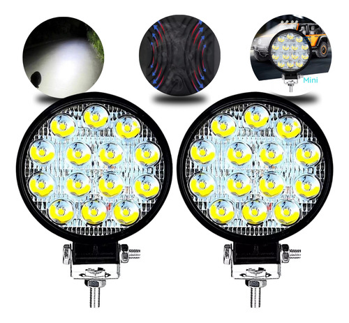 Kit 2 Farol De Milha Led Redondo 42w 12v 24v Pequeno Premium