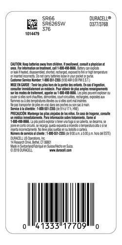 Duracell Batería De Botón De Óxido De Plata 376/377, Paquete