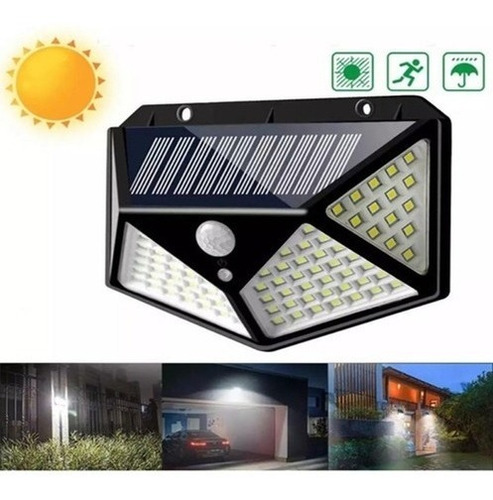 Imagen 2 de 6 de Lampara Exterior Foco Solar 100 Led Sensor De Movimiento