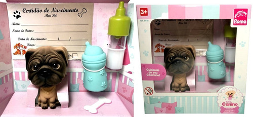 Imagem 4 de 4 de Boneco Cachorro Cachorrinho Bebê Pug Menino Mamadeira - Azul