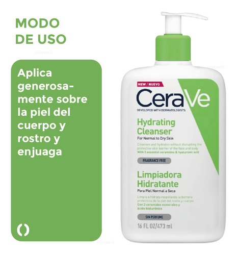 Cerave Limpiadora Hidratante Facial Corporal 473ml Piel Seca Todo Tipo De Piel Día/noche