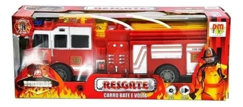 Carro Bombeiro Bate E Volta Resgate Som Luzes 30 Cm Dm Toys Cor Vermelho