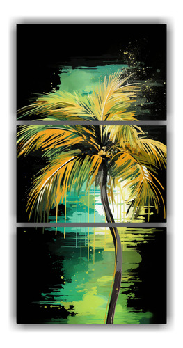 45x90cm Cuadro: Palmera En Verde Y Dorado Neonoir Flores