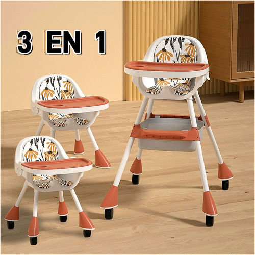 Ajustable Silla Alta Periquera Para Bebé Con Bandeja Silla Para Bebe 3 En 1 Marrón