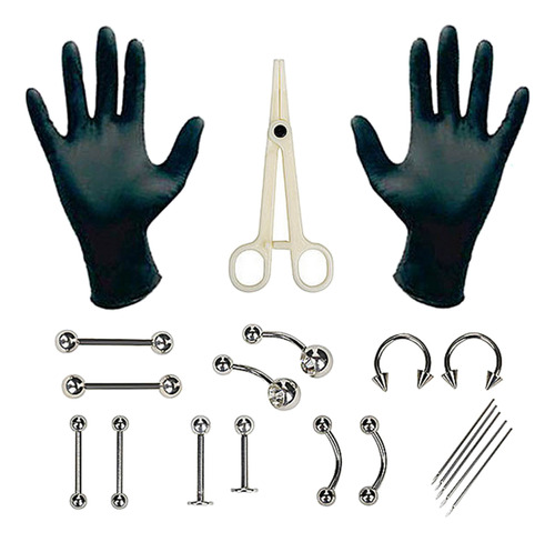 Kit De Piercings De Acero Inoxidable, 20 Piezas, Joyería Nar