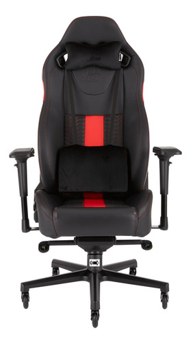 Silla de escritorio Corsair T2 Road Warrior gamer ergonómica  negra y roja con tapizado de cuero sintético