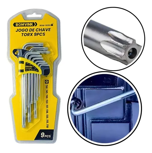 Chaves Torx 9 Peças Alien T10 T15 T20 T25 T50 Profissional