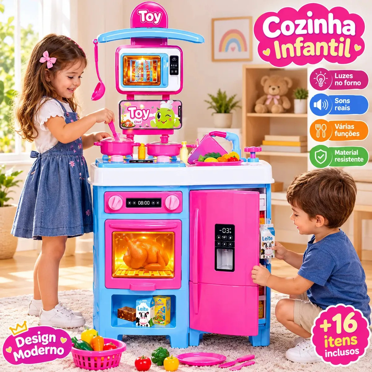 Cozinha Infantil Samba Toys Completa Mega Toy Chef Sai Água E Talheres rosa