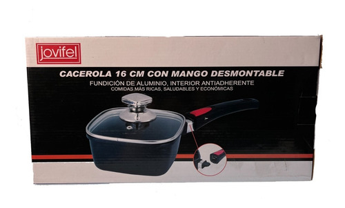 Imagen 3 de 8 de Cacerola Cuadrada Fundicion Aluminio Teflo Mango Desmontable