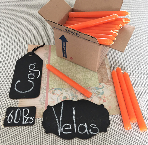 Velas Largas - Color Naranja I Caja De 60 Piezas
