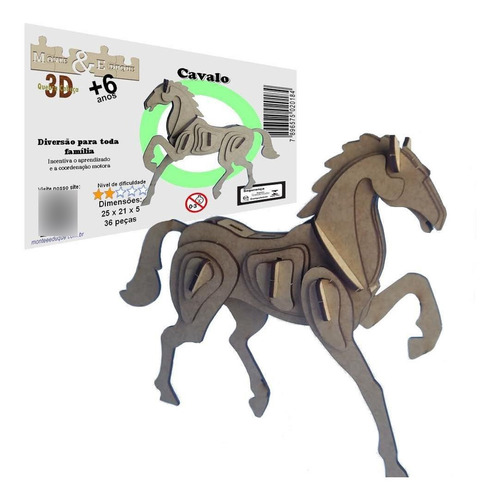 Brinquedo Quebra Cabeça 3d Cavalo Mdf