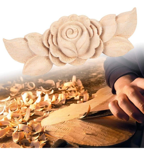 4 Unids Flor De Madera Tallada Esquina Onlay Apliques P...