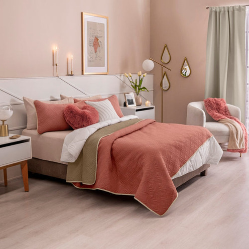 Edredon Matrimonial Cama 2 Vistas Novo Deep Rose Vienney