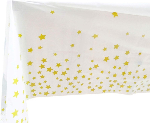 Mantel Blanco Dorado Estrellas Plástico Rectangular