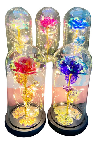 Flor Rosa Eterna Encapsulada Cristal Luz Led Calida Artifici