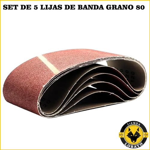 Imagen 4 de 10 de Set De 5 Lijas De Banda Grano 80 -lijadora 75mm X 533mm