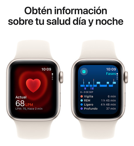 Apple Watch SE GPS • Caja de aluminio blanco estelar de 44 mm • Correa deportiva blanco estelar - S/M - Excelente (Reacondicionado)