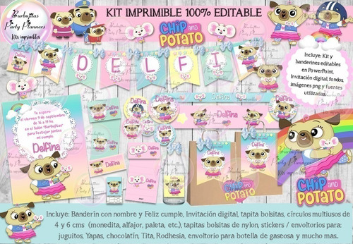 Kit Imprimible Candy Bar Chip Y Potato 100% Editable