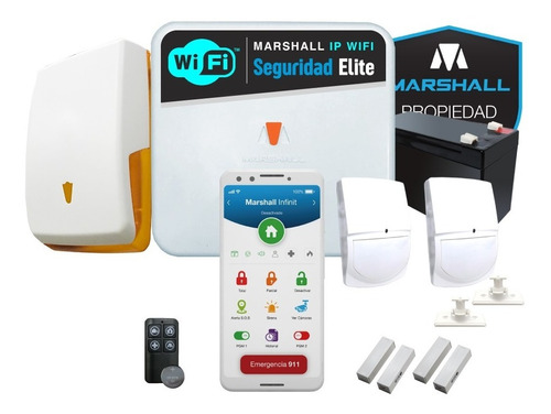 Kit Alarma Inalámbrica Marshall 3 Ip Wifi Aplicación Celular Marshall Smart Domiciliaria Hogar Casa Comercio Kit7
