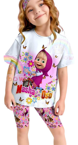 Conjunto De Playera Y Short Biker De Masha Y El Oso Ligero Rosa Chicle Ch