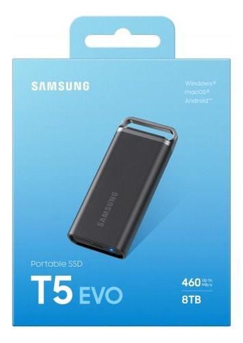 Samsung T5 Evo Ssd portátil USB 3.2 Gen 1 MU-PH8T0S/AM de 8 TB, color negro