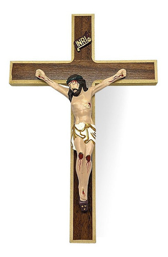 Crucifixo Para Porta De Entrada Cruz Em Madeira 35cm Cor Colorido