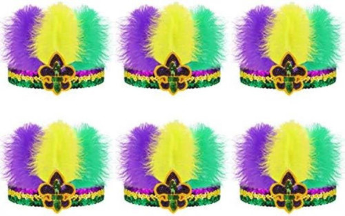 6 Paquetes Diadema Plumas Mardi Gras Tocados Lentejuelas Lis