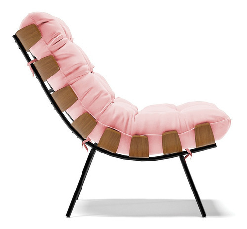 Poltrona Costela Suede Rosa Bebê - D'rossi