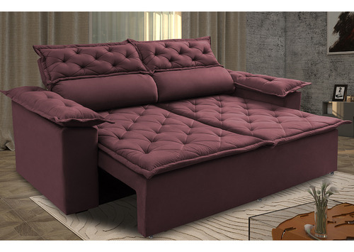 Sofá 3 Lugares Retrátil e Reclinável Cama inBox Compact 1,80m Velusoft Vinho