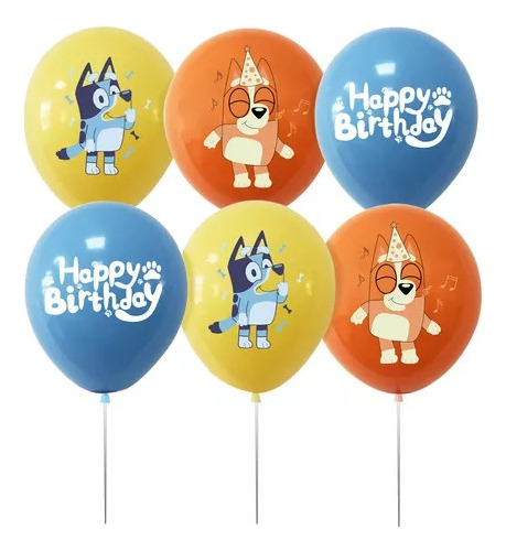 Set De 12 Globos Latex Bluey Y Bingo  - Glovers