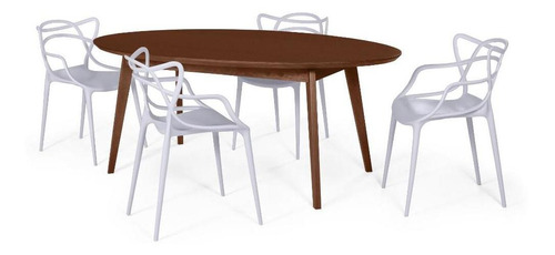 Mesa De Jantar Oval Vértice Nozes 190cm + 4 Cadeiras Allegra Cor Cinza