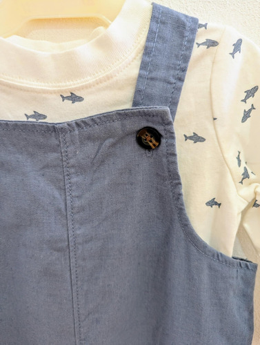 Conjunto Overol Y Manga Larga Estampado Tiburón Carter S Azul Oscuro 6-9 M