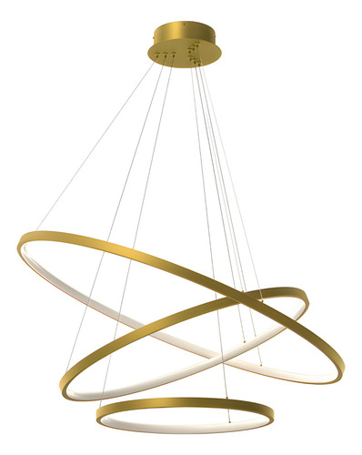 Lustre Pendente De Teto Led Orbital 3 Anéis Saturno Dourado