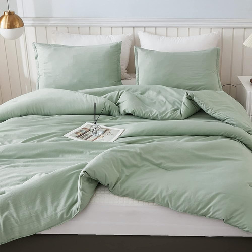 Litanika King Size Edredón Set Verde Salvia, 3 Piezas Boho B