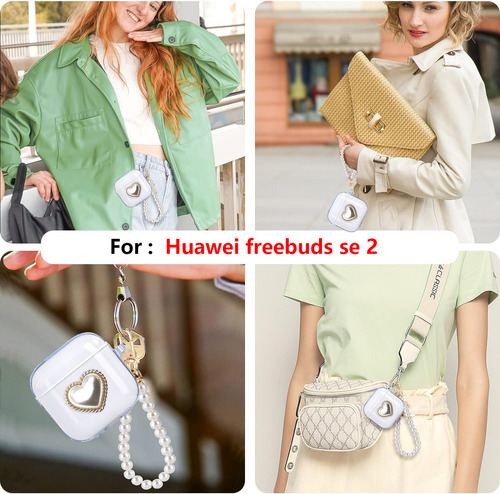 USDILU Funda Case Para Huawei Freebuds Se 3 / 2 con Pulsera joyería Uso Carcasa Silicona Mujer Niñas Color Transparente con Llavero Soporte Cover Espesamiento