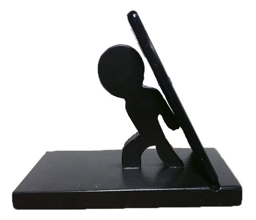 Imagen 2 de 7 de Soporte De Madera Para Teléfonos Y Tablet Muñeco Yeyo Negro