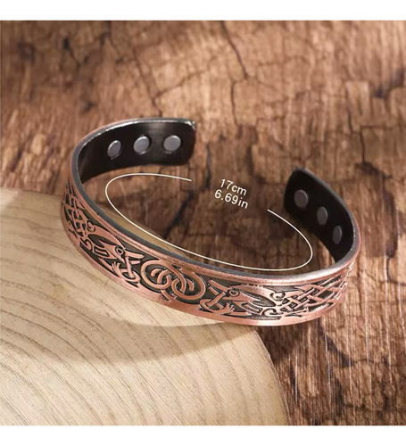 Pulsera Vikinga Imanes Infrarrojos Magnética Hombre Mujer Color Cobre Diámetro 6 cm Largo 22 cm